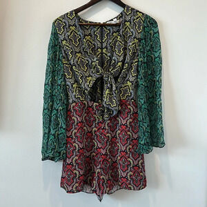 Alice and Olivia Brylee Tie Front Romper Summer Boho Festival Concert Resortwear